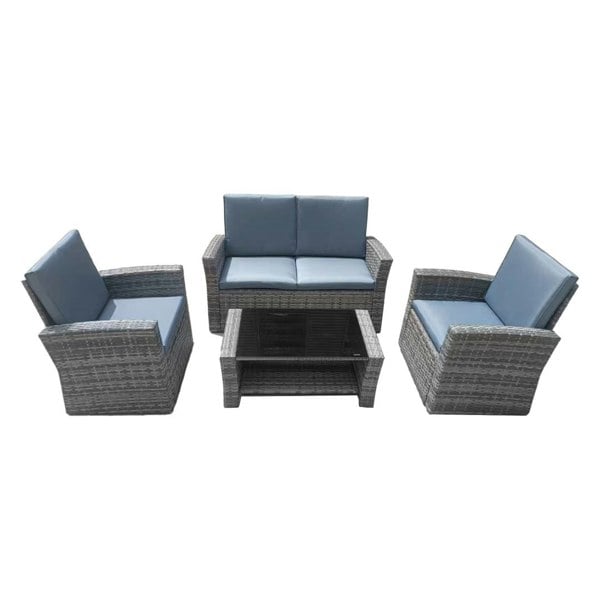 Furniture One 4 Piece Rattan Garden Furniture Set, Patio Wicker Dining Table Sets with Tempered Glass Top Table