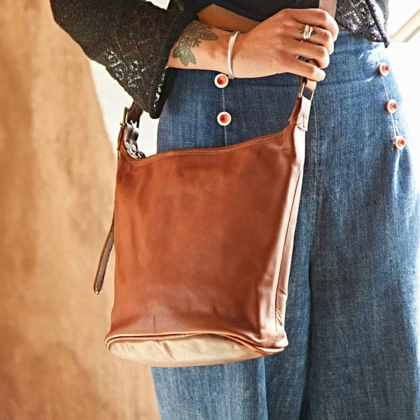 Paper High Brown Leather Crossbody Bucket Bag