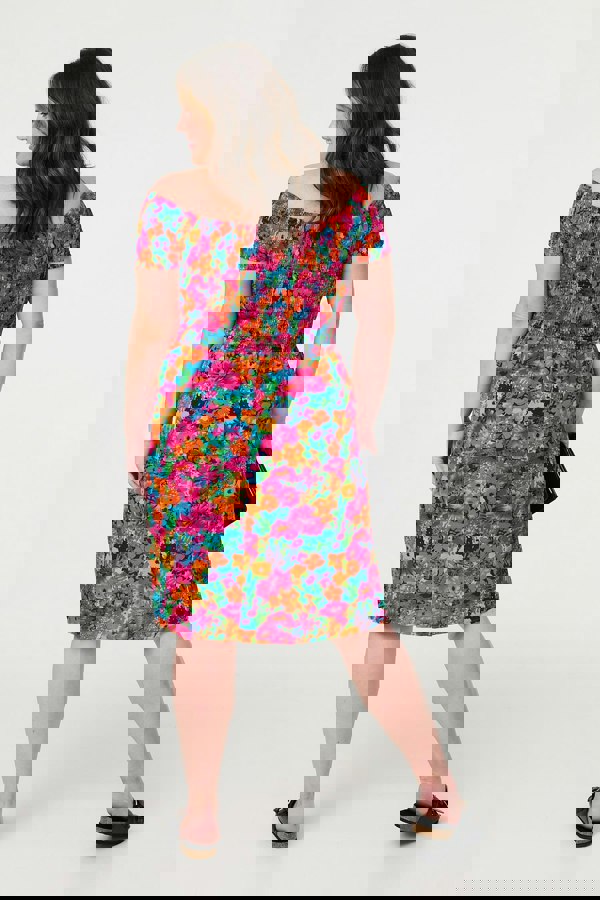 Pink | Floral Knee Length Bardot Dress