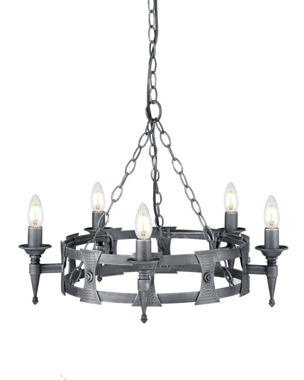 5 Bulb Chandelier Hanging Pendant LIght Black Silver LED E14 60W Bulb Loops
