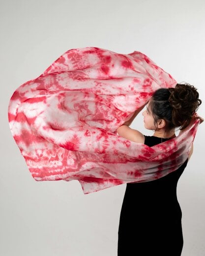 Crimson Shibori Silk Scarf – Hand-Dyed Mulberry Silk, Evening & Party Wrap