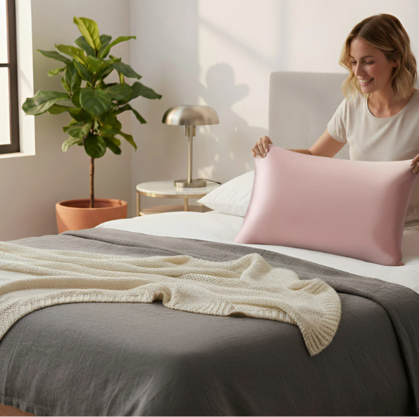 Anyhouz Pillowcase 50x75cm Pink Natural Mulberry Silk For Comfortable And Relaxing Home Bed