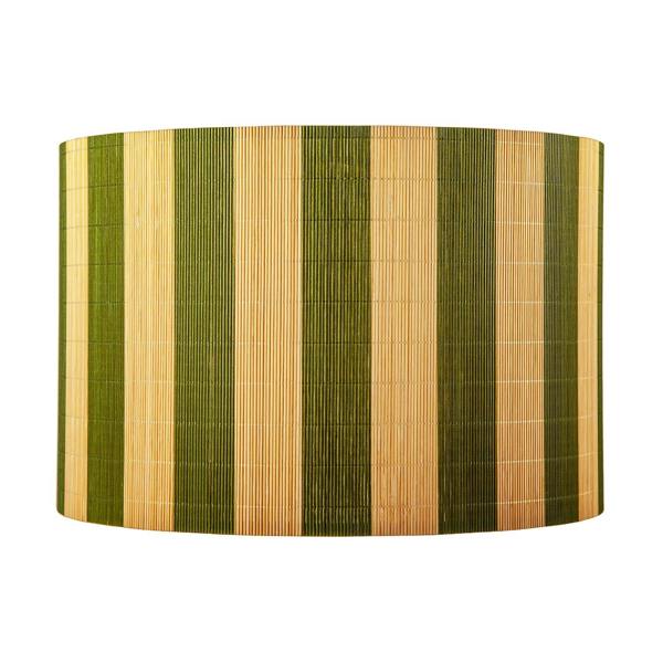 Chic Natural Brown Bamboo Lamp Shade with Garden Olive Green Stripes Image 4