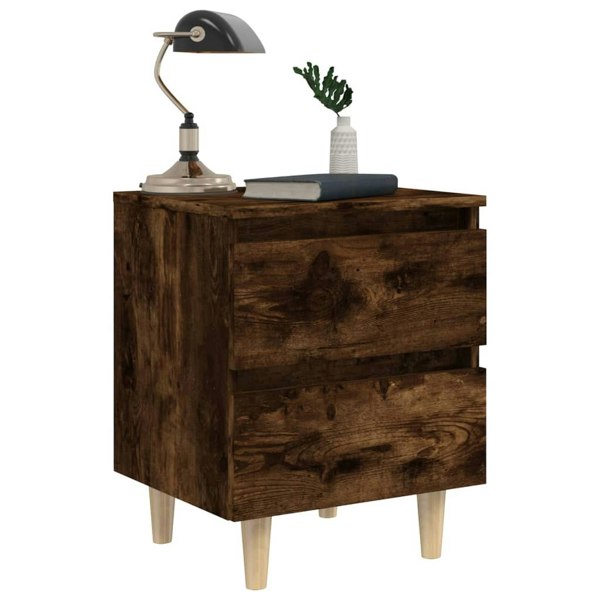 Berkfield Bed Cabinet with Solid Wood Legs Smoked Oak 40x35x50 cm
