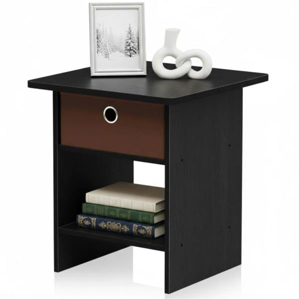 WALPLUS Dario End Table/ Night Stand Storage Shelf with Bin Drawer, Americano/Medium Brown | Storage Shelf Organizer for Home Display and Space Saving