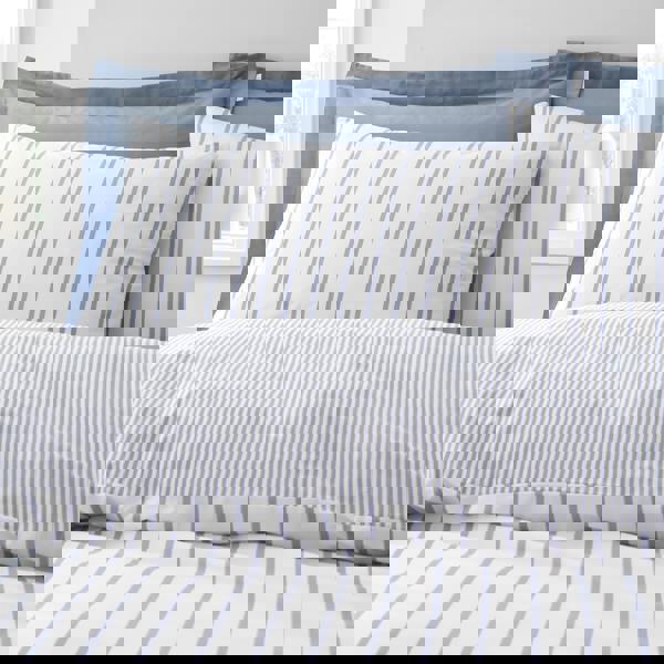 Bianca Hampton Stripe 200 Thread Count Cotton Reversible Duvet Cover Set Blue