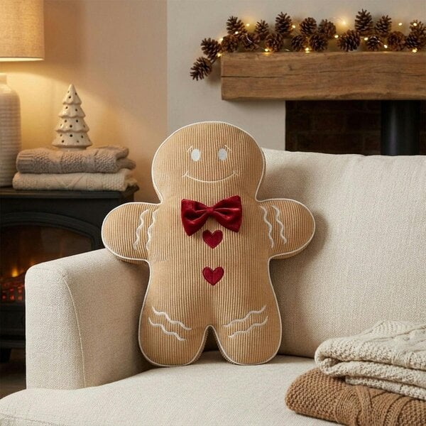 Garden Greatness Festive Corduroy Gingerbread Man Cushion