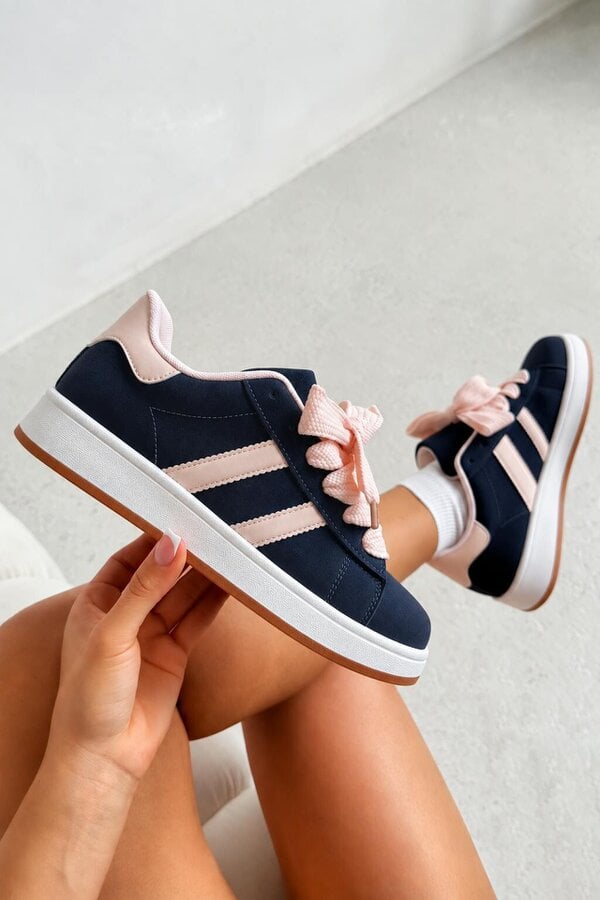 Love Lemonade Classic Faux Suede Lace-Up Stripe Trainers Navy