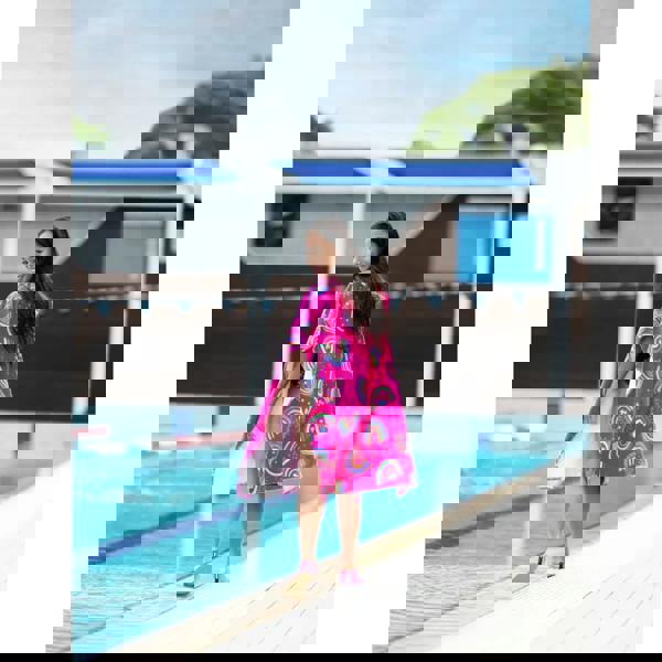 Zoggs Rainbow Magenta Kids Poncho Hooded Towel Robe - Pink