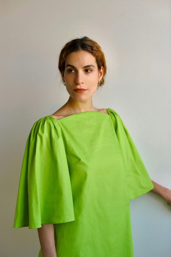 Blue Nude ~ Slow Fashion Brand - Delphine Cotton Poplin Mini Dress in Lime Green