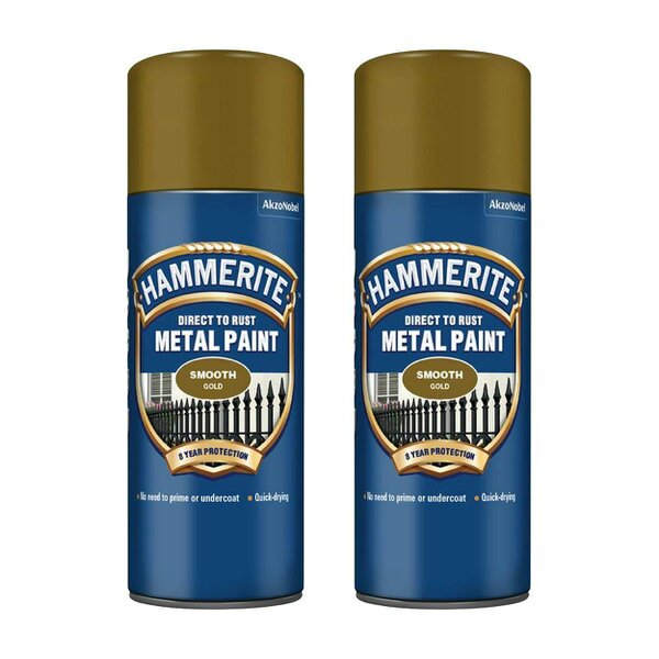 Hammerite 2X Hammerite Smooth Gold Spray Paint 400ml