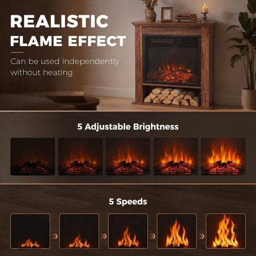 HOMCOM Freestanding Electric Fireplace Suite, 25" 1800W, Open Shelf