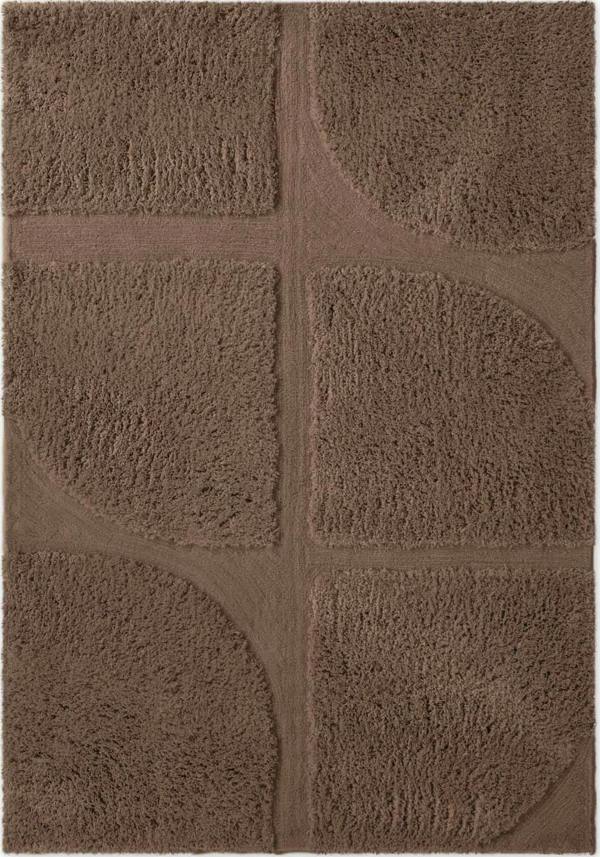 Brown textured rug with geometric pattern