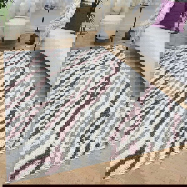 Moodi Shaggy Grey/Purple Rug, abstract design, soft pile | THE RUGS