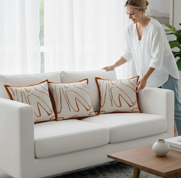 Anyhouz Pillowcase White With Orange Abstract Line Print Decorative Cushion Cover