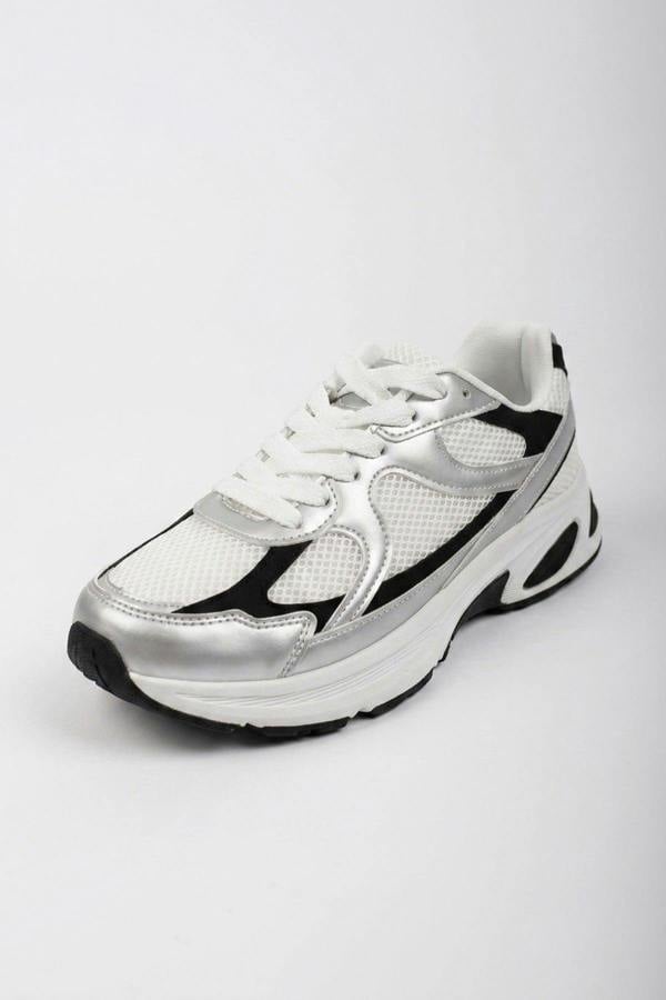 Maud Metallic Panel Mesh Trainers - Silver
