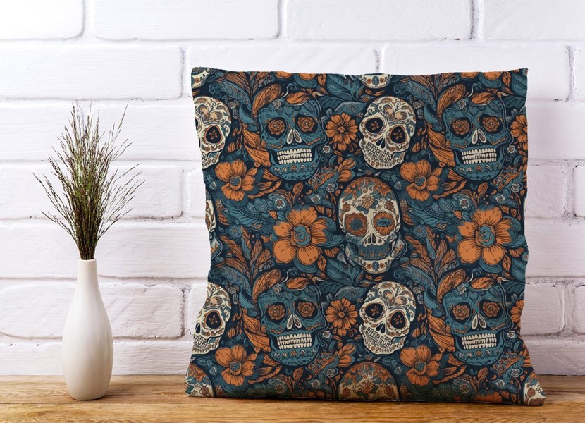 Warren Reed Dia De Los Muertos Skulls Pattern Cushions