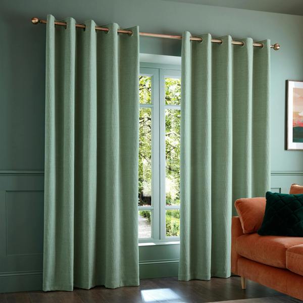 Catherine Lansfield Crinkle Chenille Lined Eyelet Curtains Green