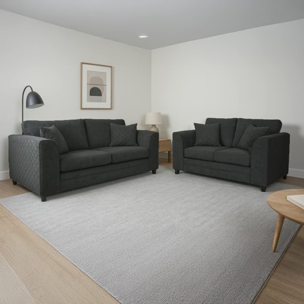 Furnishings For Less Quilted Full Fabric Chenille Sofa Suite - Black
