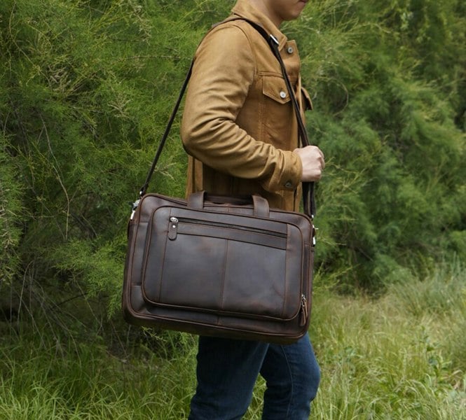 Touribag Genuine Leather Briefcase With Luggage Strap