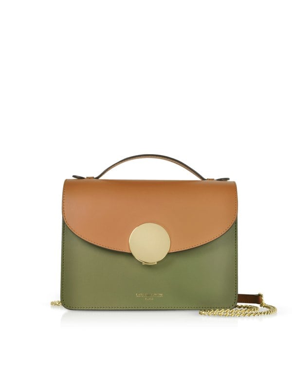 Le Parmentier New Ondina Color Block Flap Top Satchel Bag - Caramel / Dark Green