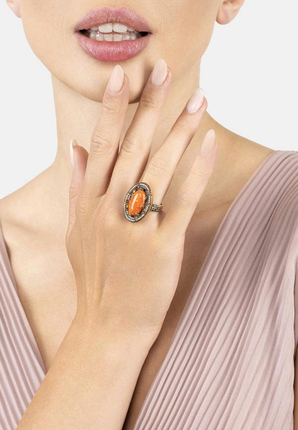 Latelita Serafina Fire Opal Cocktail Ring Gold Oxidised