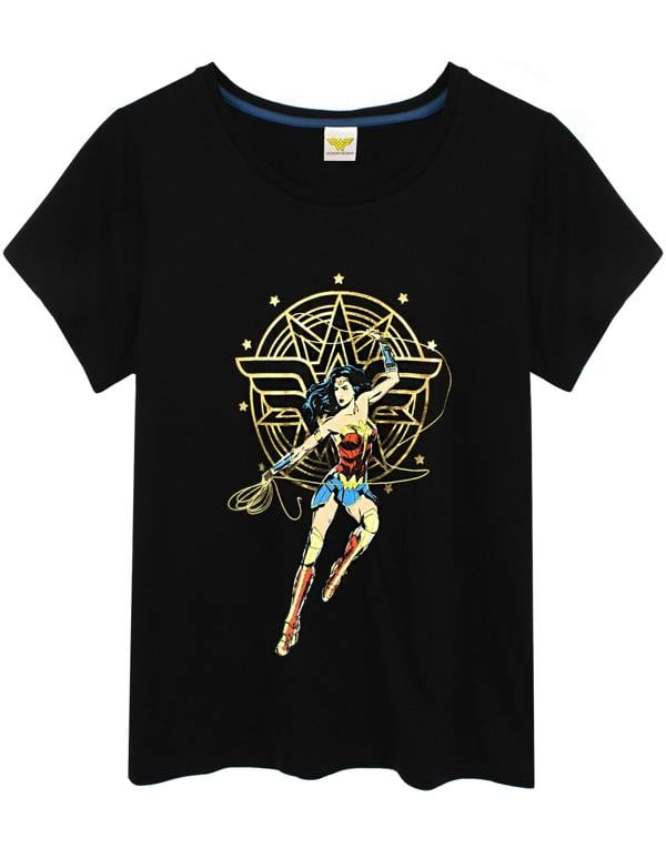 DC Comics Womens Black Wonder Woman Short Sleeve Long Leg Pyjama Set