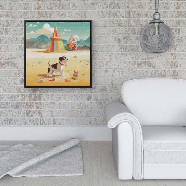 Warren Reed Doggy On A Beach Holiday Framed Canvas