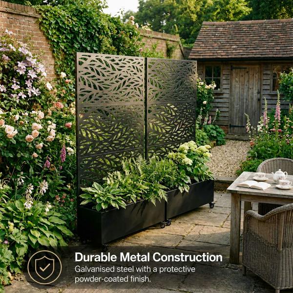Nicoman Metal Indoor/Outdoor Privacy Screen with Plant Pot - Leaf