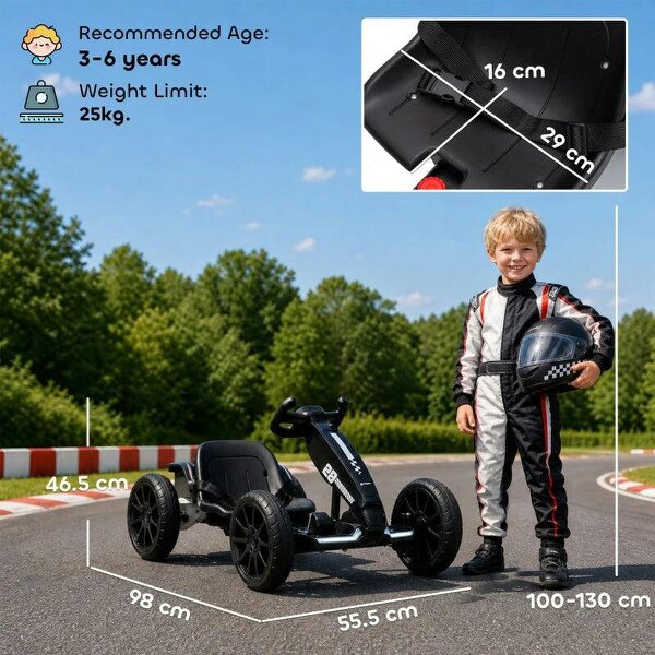 12V Electric Go Kart for Kids with Dual Motors, Adjustable Seat, Soft Start, LED Lights, EVA Wheels, for Age 3-6, Black
