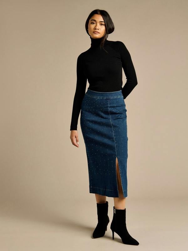 GWD Crystal Indigo Denim Midi Skirt