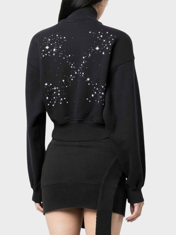 Off-White Bling Stars Arrow Cropped Zip Up Black