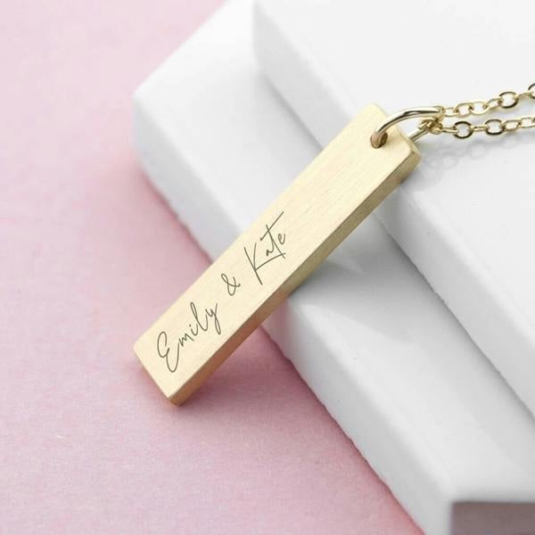Personalised Handwriting Bar Necklace - close-up detail