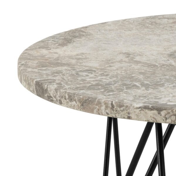Wyld Haus Toulouse Grey Marble Effect Side Table Black Steel Base