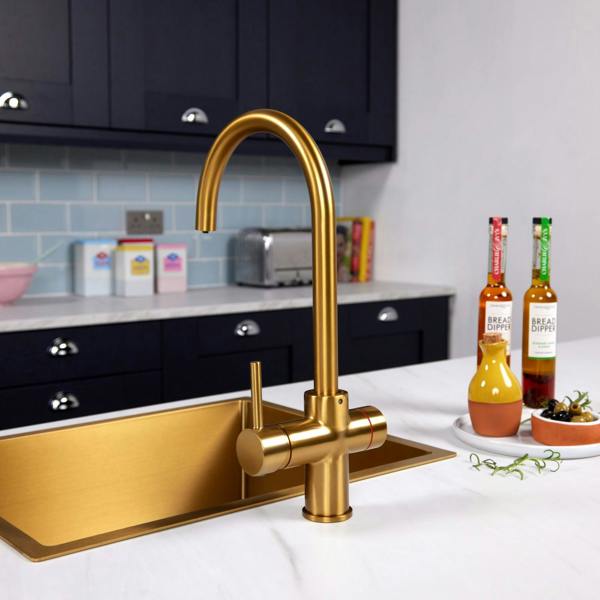 Impromta 3 in 1 Biometric Swan Neck Boiling Water Tap | Brushed Gold Finish