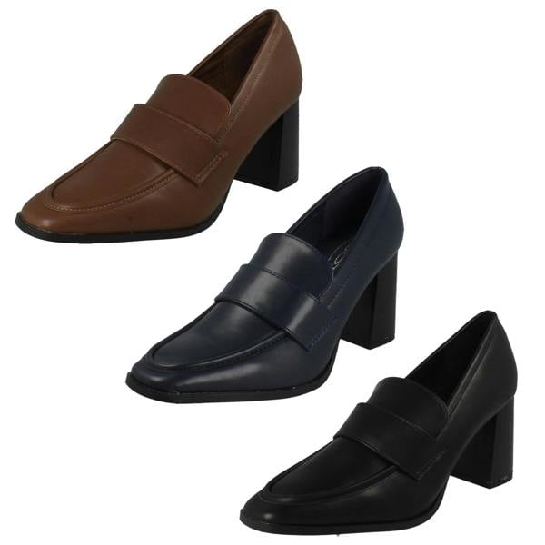 Spot On Ladies Spot On Wide Fit High Heeled Loafer Style Shoes F90132