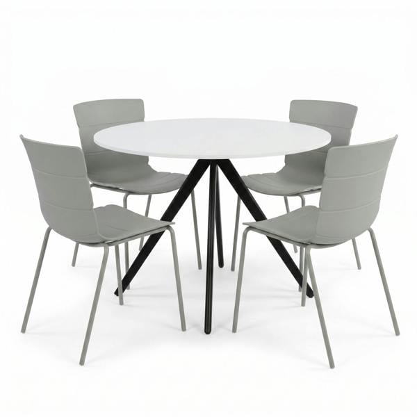 Core Products Aspen Dining Set - White Round Table & 4 Bali Dining Chairs