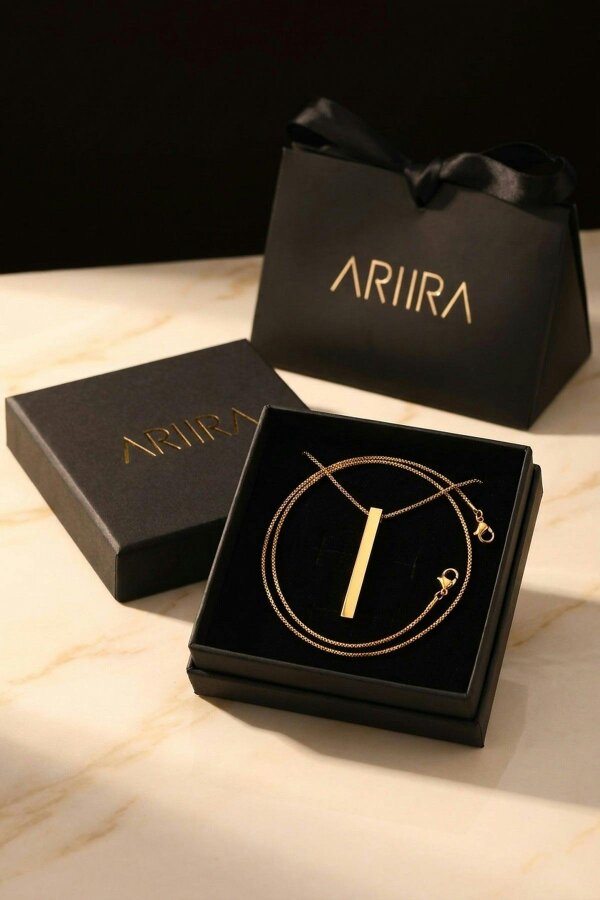 ARIIRA Devon Gold Tone Lariat Bar Pendant