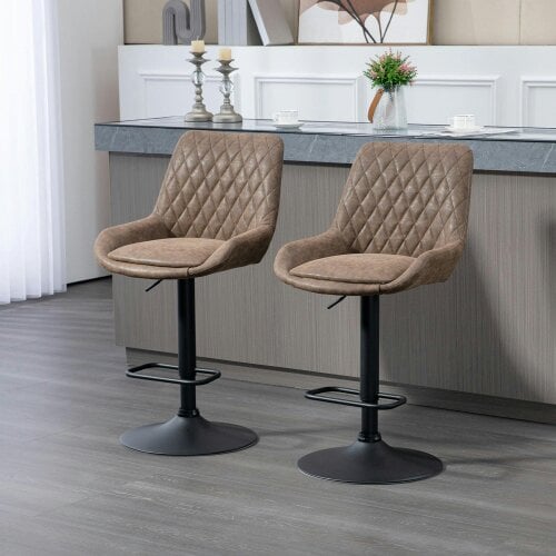 Wyld Haus Lenozzo Faux Leather Brown Set Of 2 Retro Style Bar Stools With Padded Seats