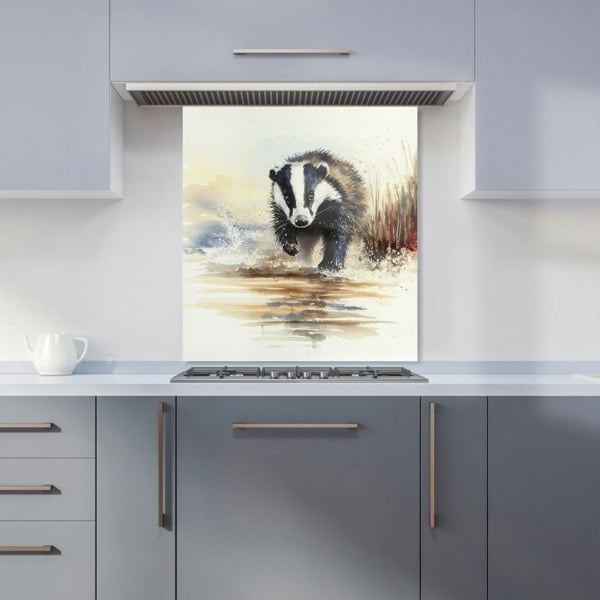 Warren Reed - Designer Wading Badger Watercolour Kitchen Splashback