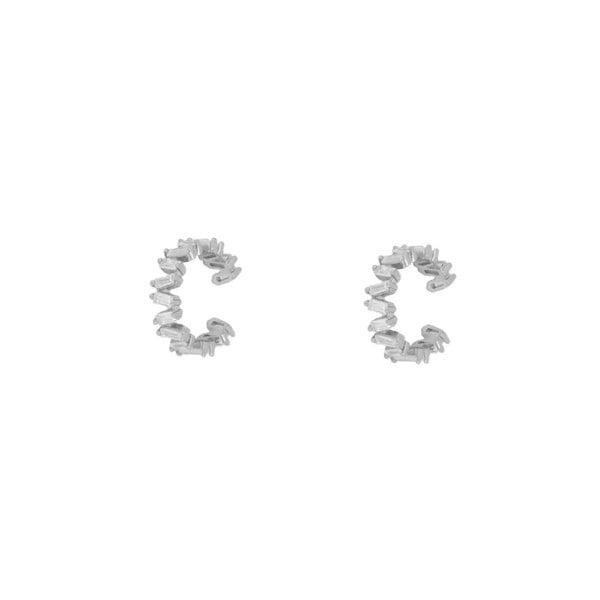 Spero London Irregular Baguette Ear Cuff No Piercing Sterling Silver - Pair