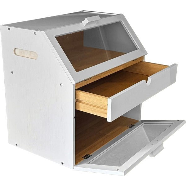 Maison des Cadeaux White 3 Compartment Bamboo Bread Bin