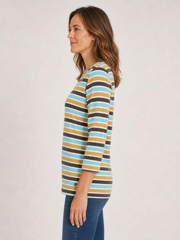 PennyPlain Striped Top - Ivory With Greens