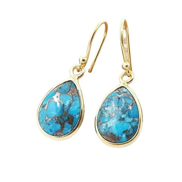 Blue Turquoise Gold Plated Teardrop Hook Earrings