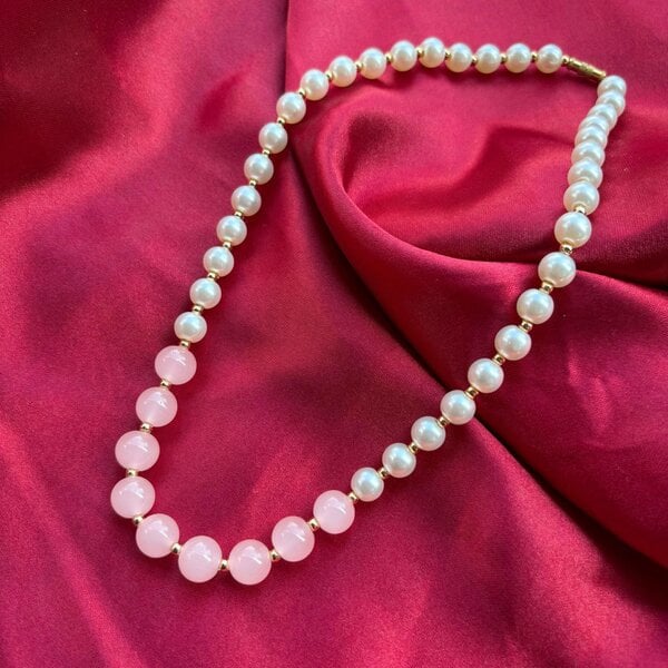 The Colourful Aura Large Ivory and Pink Round Pearl Bridesmaid Statement Choker Necklace