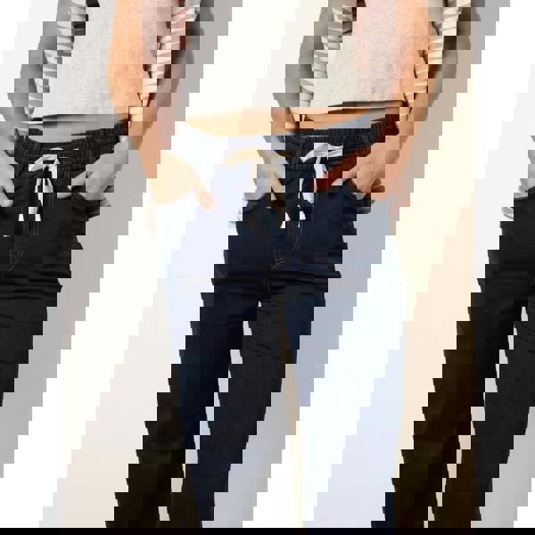 Blue Vanilla Herringbone Tie Up Stretch Trousers