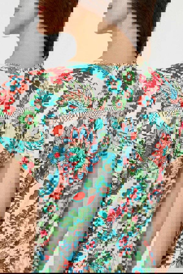 White | Vintage Boho Print Cap Sleeve Maxi Dress