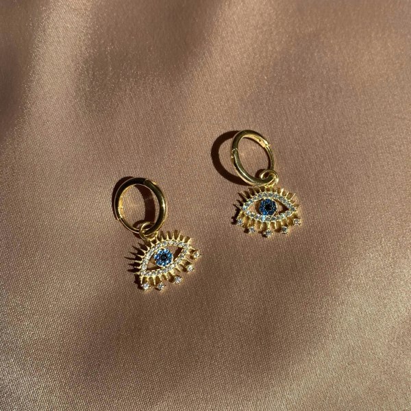 Spero London Evil Eye Earring Blue Eye Eyelash Sterling Silver Earrings