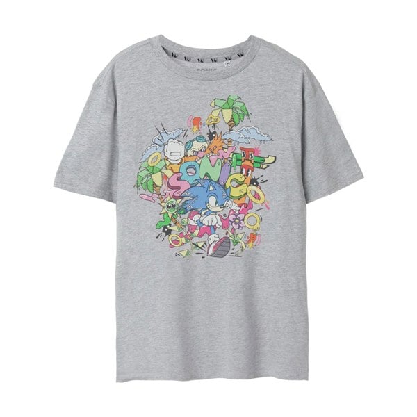Sonic The Hedgehog Mens Psychedelic T-Shirt - Grey Marl