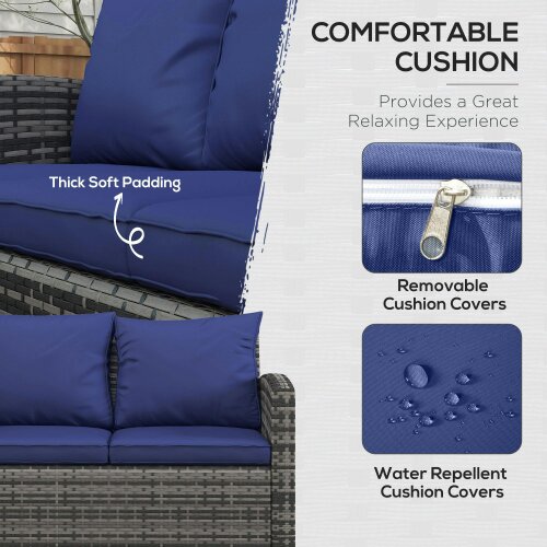 Wyld Haus Resuno Grey Rattan Navy Blue 7 Seater Outdoor Sofa Set With Storage Tables